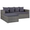 4 Piece Patio Lounge Set with Cushions Poly Rattan Gray