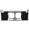 3 Piece Bistro Set with Cushions Poly Rattan Black